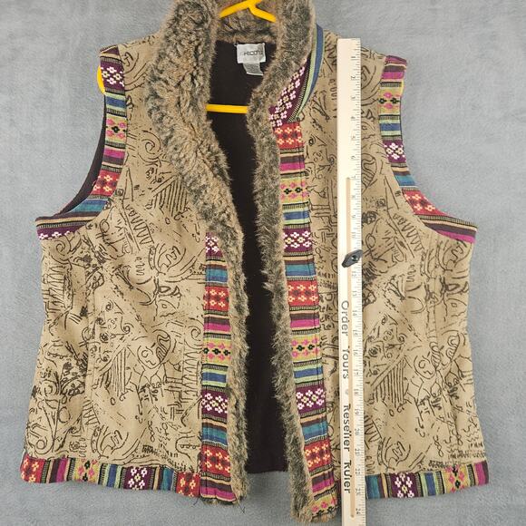Chico’s Boho Faux Fur Southwestern Vest L  Rustic Tribal Print Festival - Picture 3 of 7